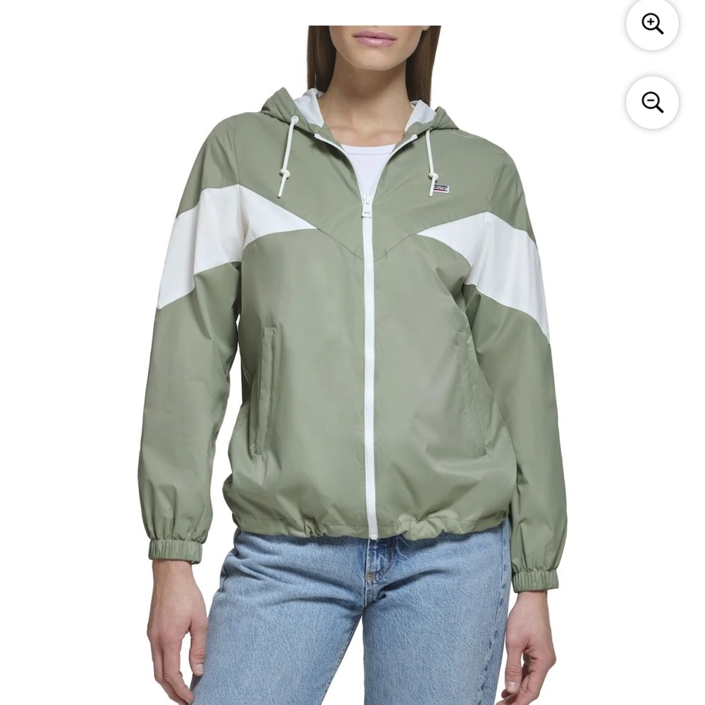 Levi’s Women’s Colorblock Windbreaker Jacket | Olive Green & White | Size XL